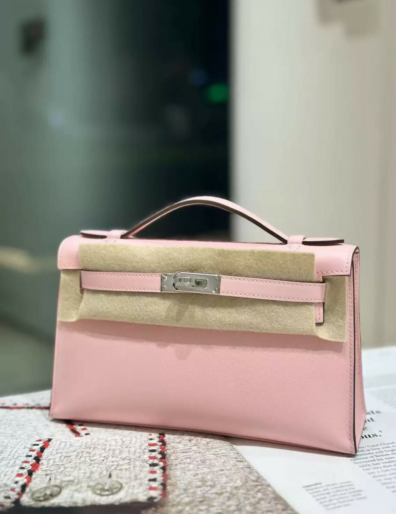 Hermes Kelly Pochette Rose Sakura Swift Palladium Hardware