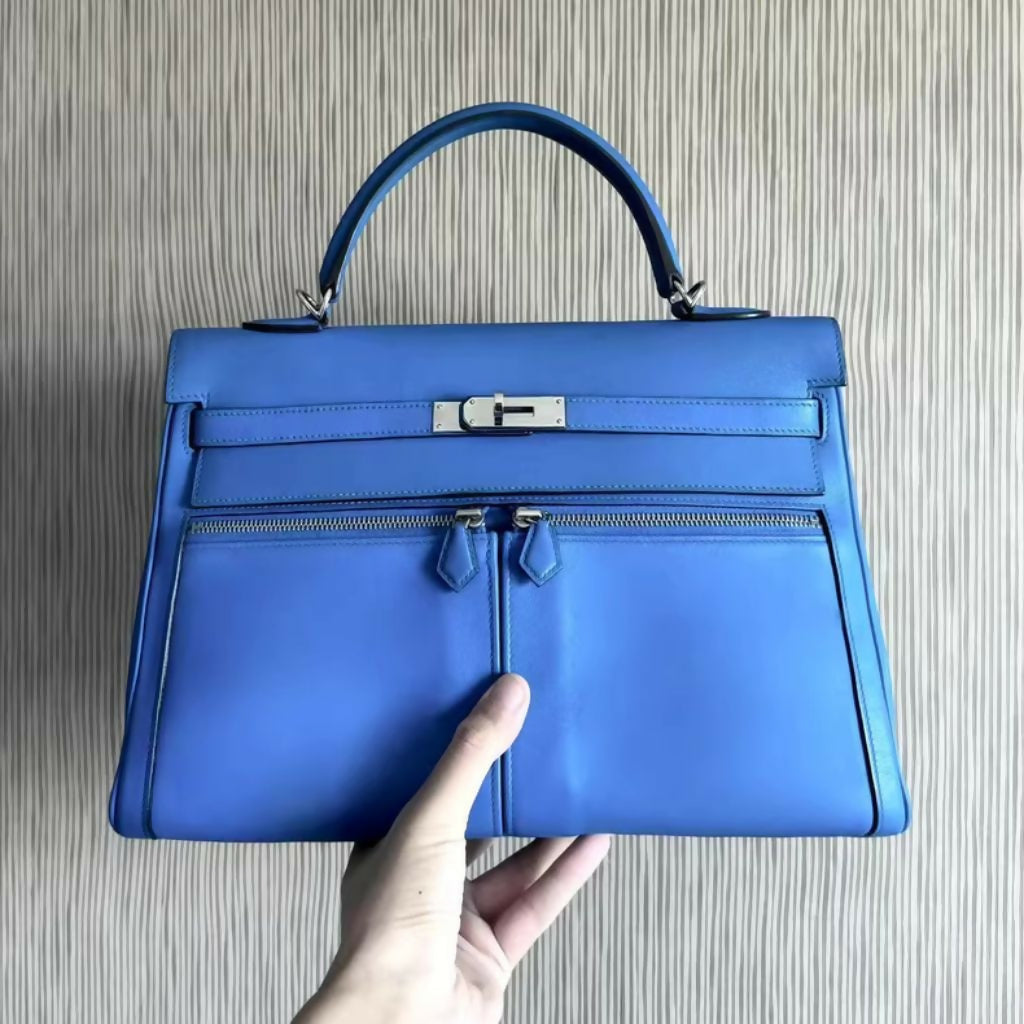 HERMÈS Kelly Lakis 35 handbag in Blue  Swift leather with palladium hardware