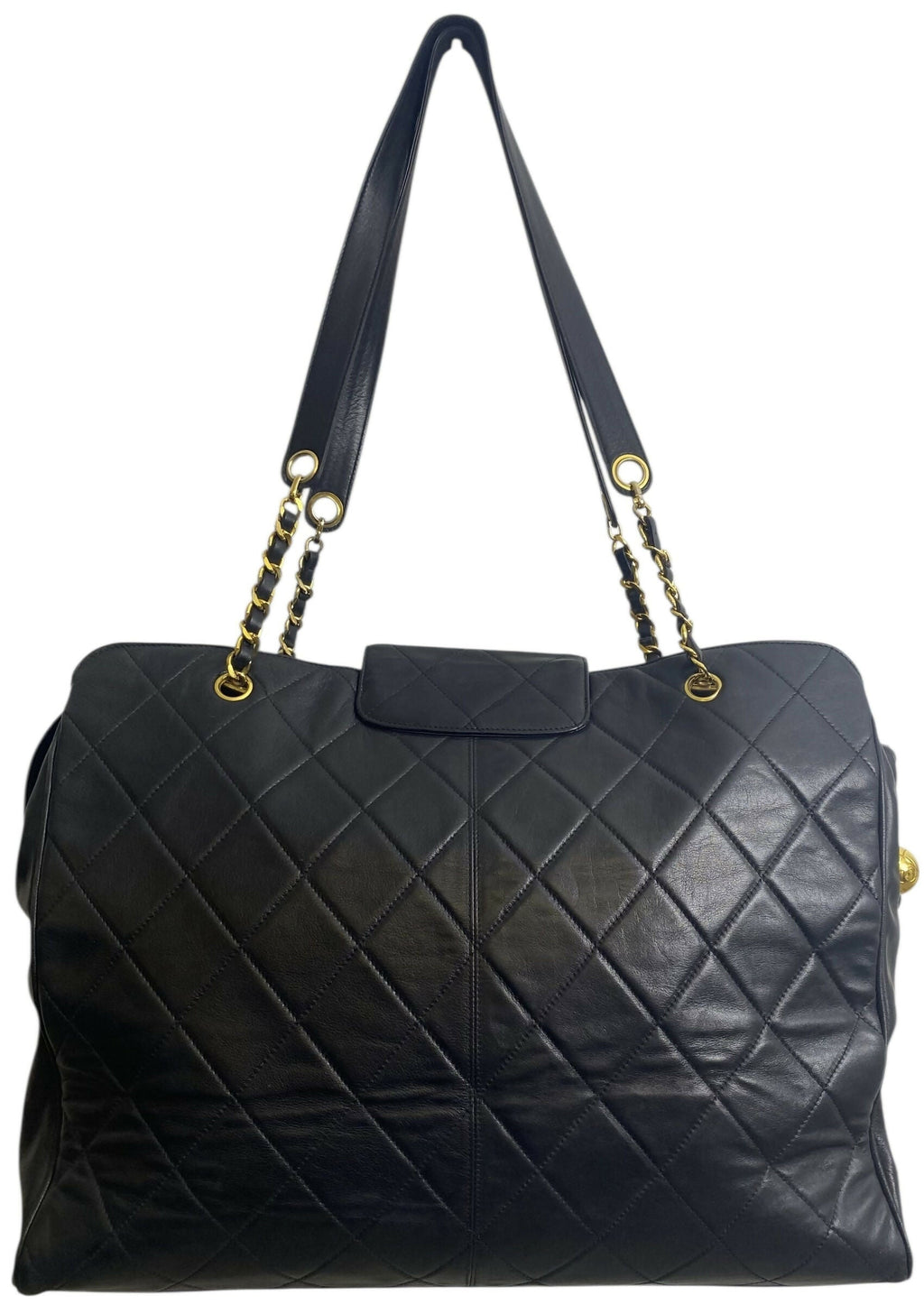 Chanel Vintage Supermodel 90’s Black XL Quilted Weekender Tote Bag 24K Gold Hardware