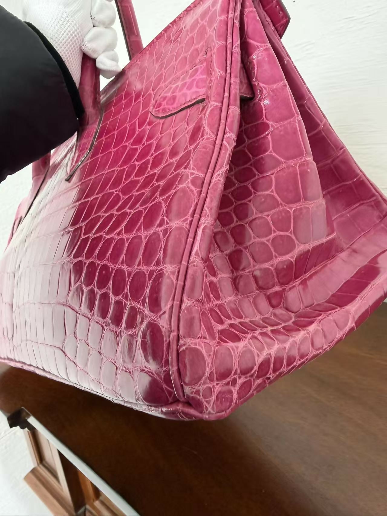 Hermes Birkin shoulder Rose Scheherazade Pink Crocodile Leather Palladium Hardware