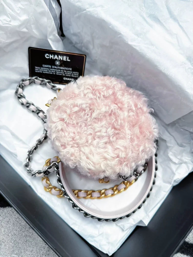 Chanel 20A 19bag Teddy pink wool round shoulder bag