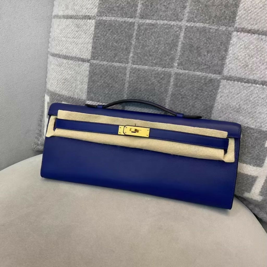 Hermes kelly cut blue swift leather gold hardware
