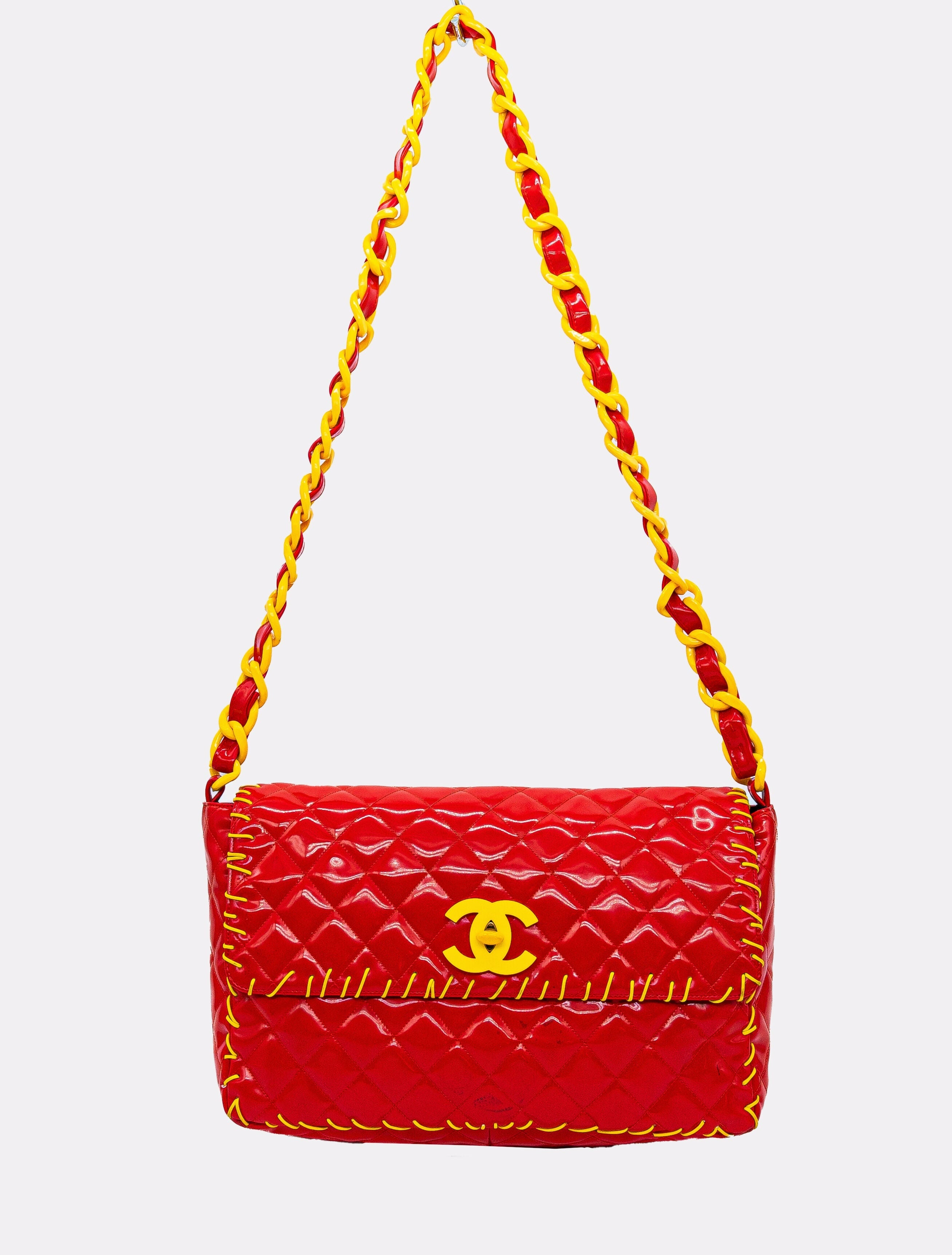 Chanel Vintage 1994 Fall/Winter Red Vinyl Maxi Flap Bag