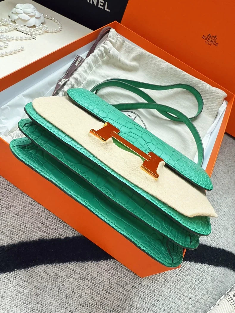 Hermes Constance 19 Green Matte Crocodile Leather gold hardware