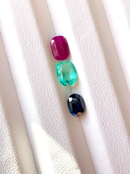3 Pieces Oval Cut Gemstone Set: Emerald, Ruby & Sapphire