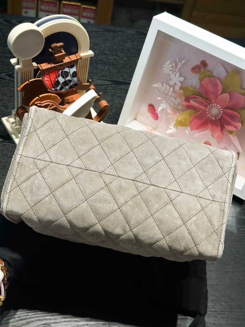 Chanel 25 hobo bag shoulder bag in grey suede with gold hardware