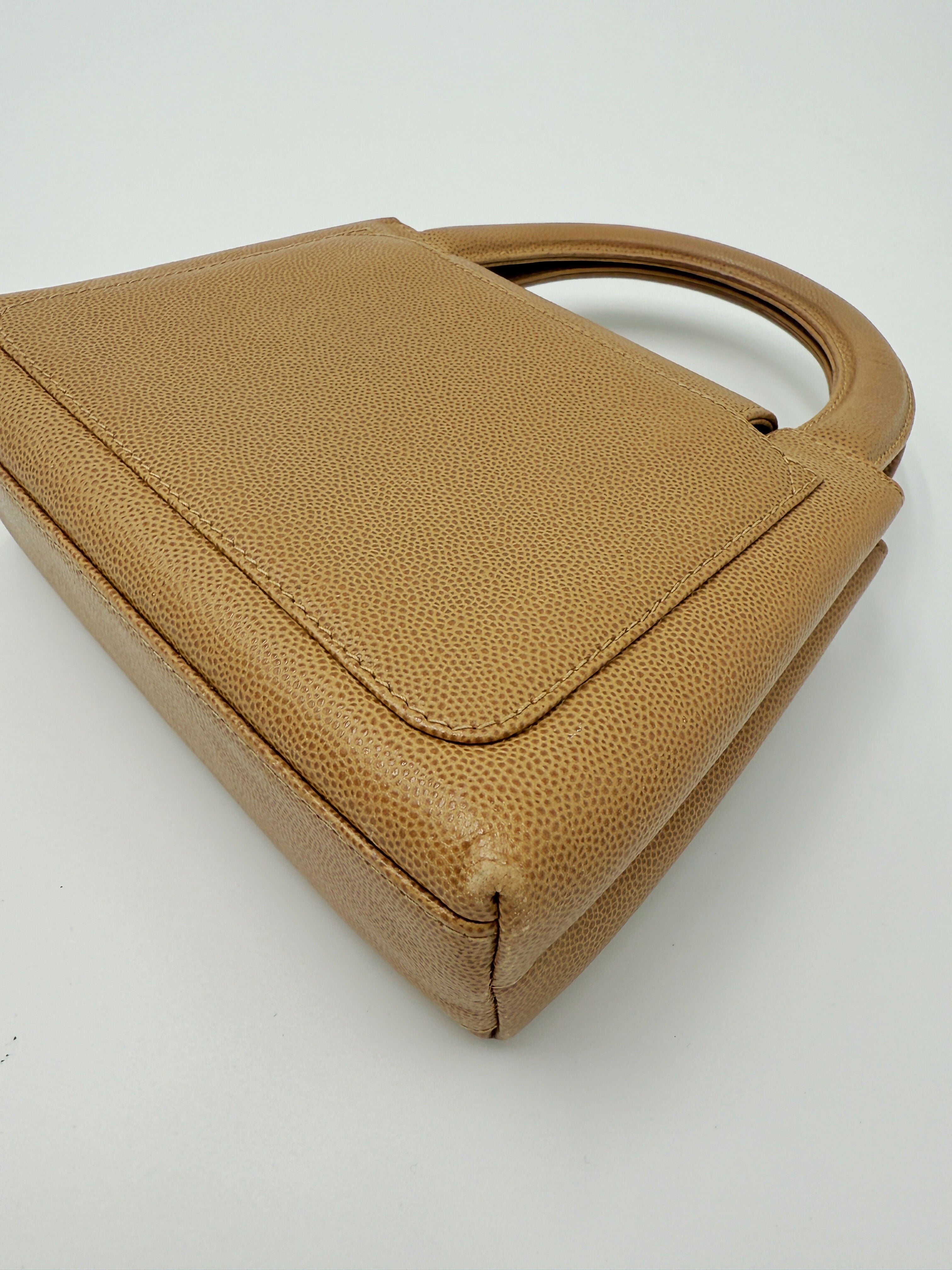 Chanel 1998 Series 5 Vintage Beige Caviar Leather Micro Kelly Bag