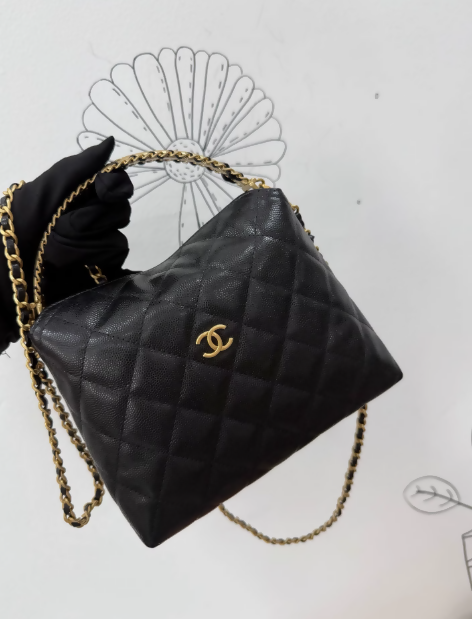 Chanel 24A black leather gold hardware top handle bag
