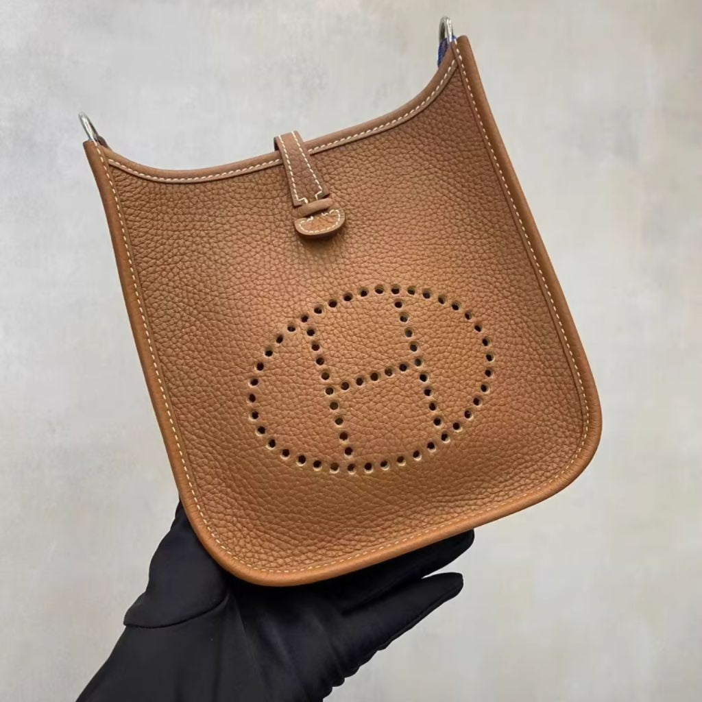 Hermes mini evelyne gold Togo Leather brown palladium Hardware