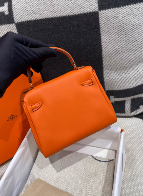 Limited Edition Hermes kelly doll Orange Rose Sakura Swift leather with Gold Hardware