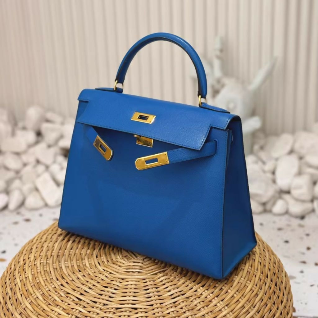 Hermès Kelly 28 Blue Epsom Leather with Gold Hardware