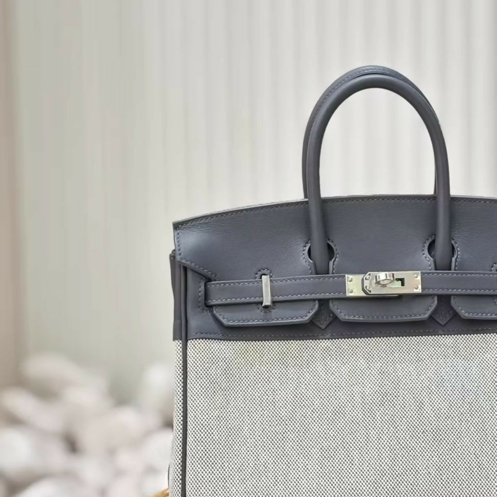 HERMÈS Birkin 25 Gris misty Swift Toile H Palladium  hardware