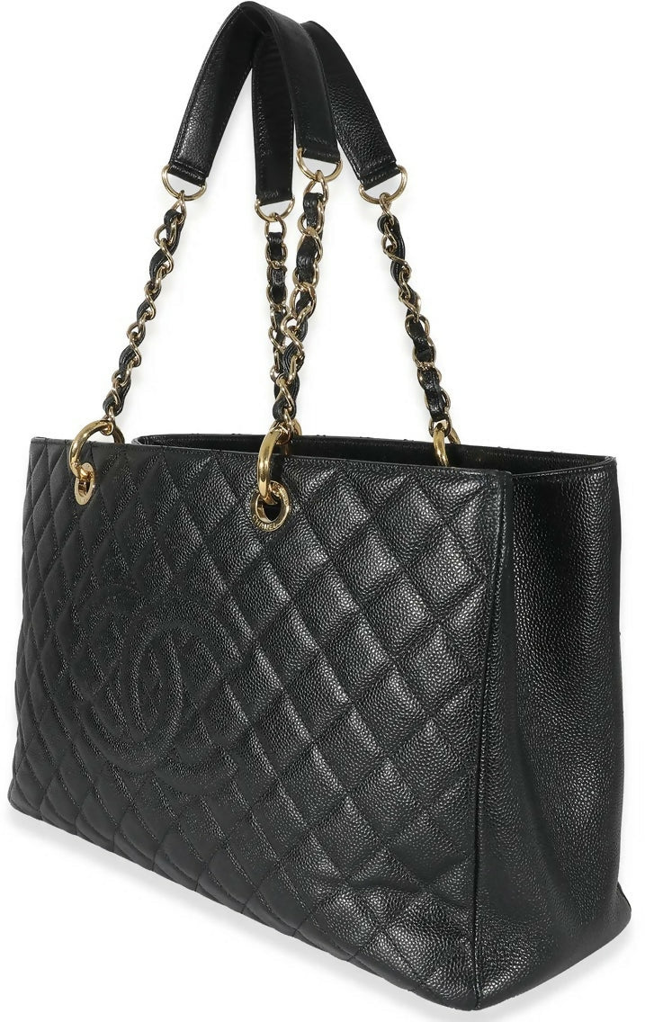 Chanel Black Caviar Quilted XL Grand Shopping Tote GST Gold Hardware