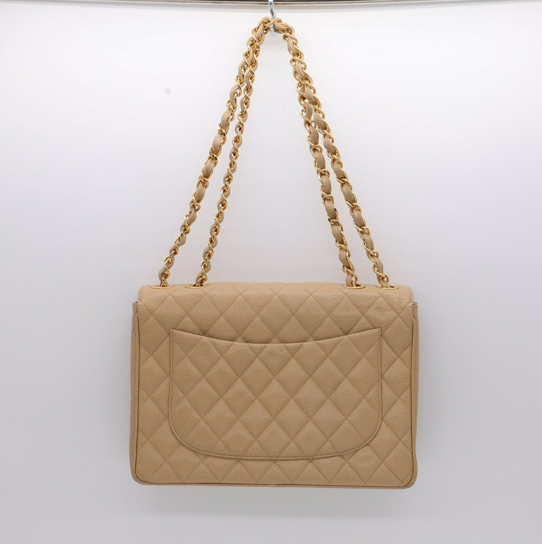 Chanel Vintage 1990s Caviar Dark Beige Jumbo Single Classic Flap Bag