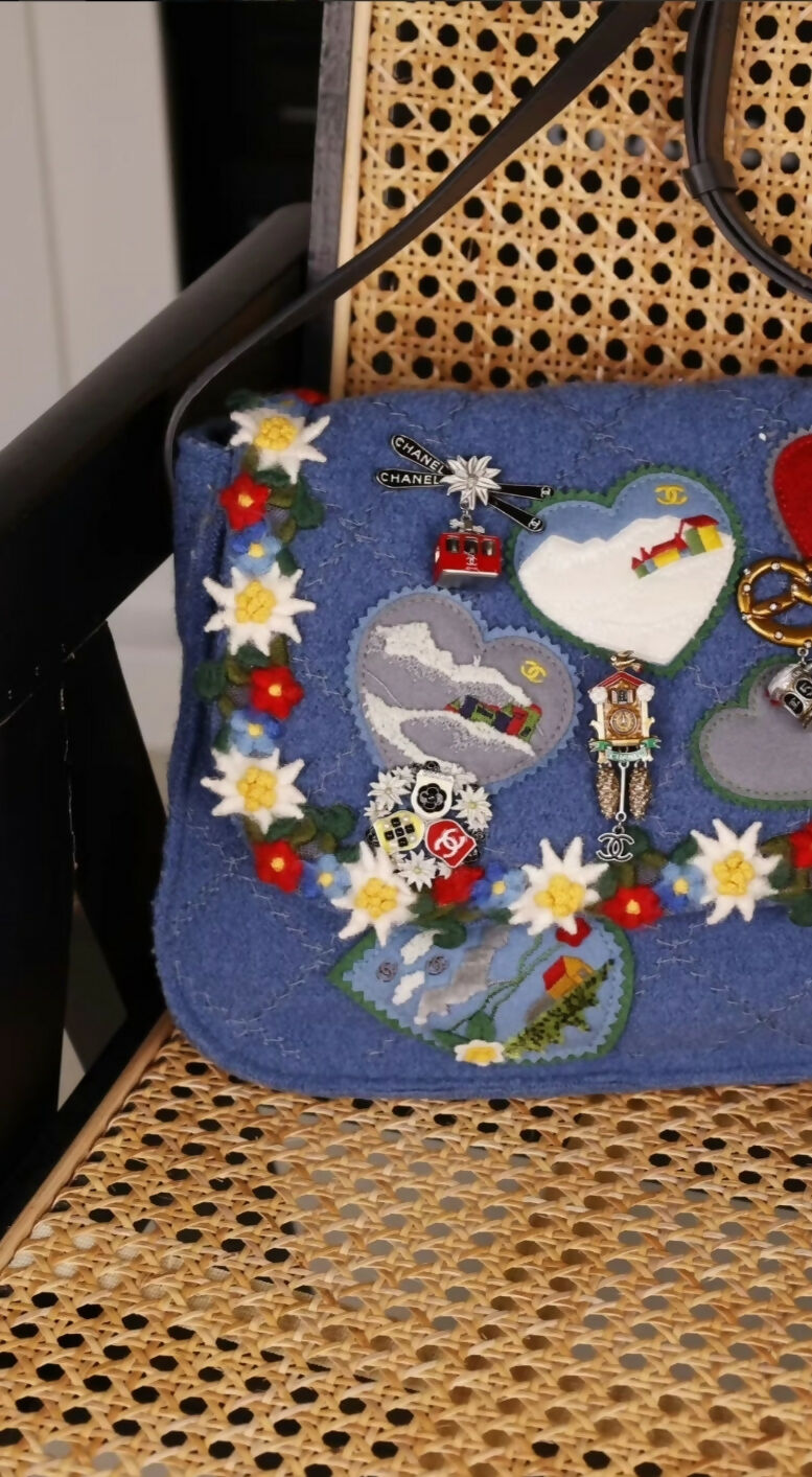 Limited edition Chanel 2015 Blue Fabric Paris-Salzburg Crest Austrian Embroidered Messenger Bag