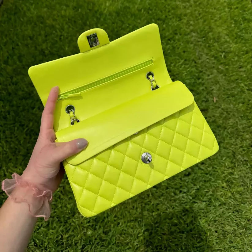 Chanel 21S Yellow Neon Lambskin Medium Classic Flap Bag