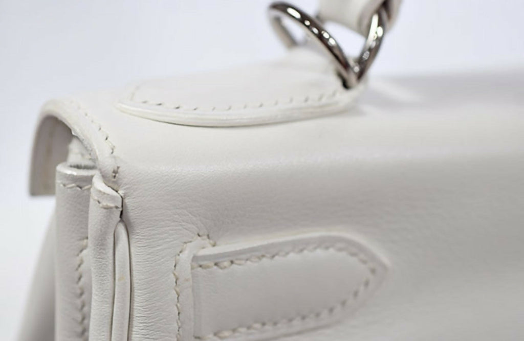 Hermes Kelly 28 white leather with green fabrics Phw