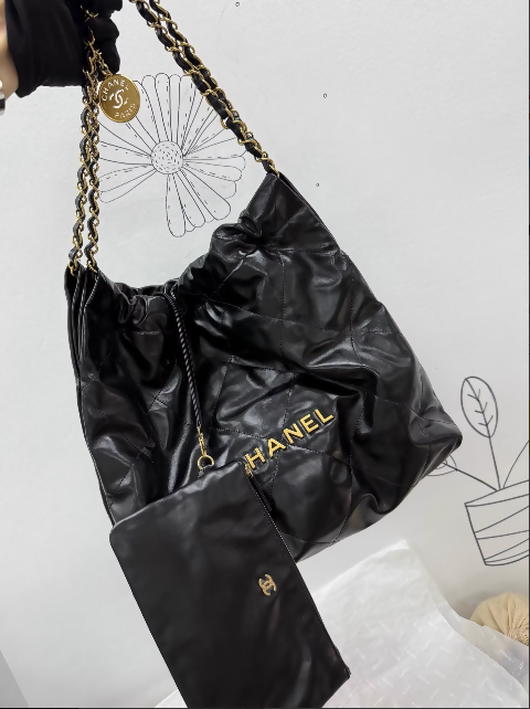 Chanel 22 bag black gold medium
