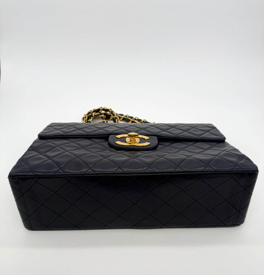 Chanel Vintage 1980s Navy Lambskin Maxi Classic Single Flap- Series 1