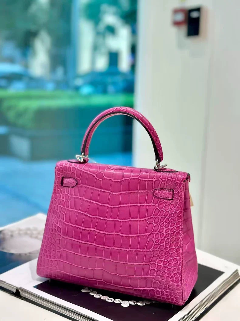 Hermes Kelly 25 J5 rose Scheherazade matte alligator palladium hardware