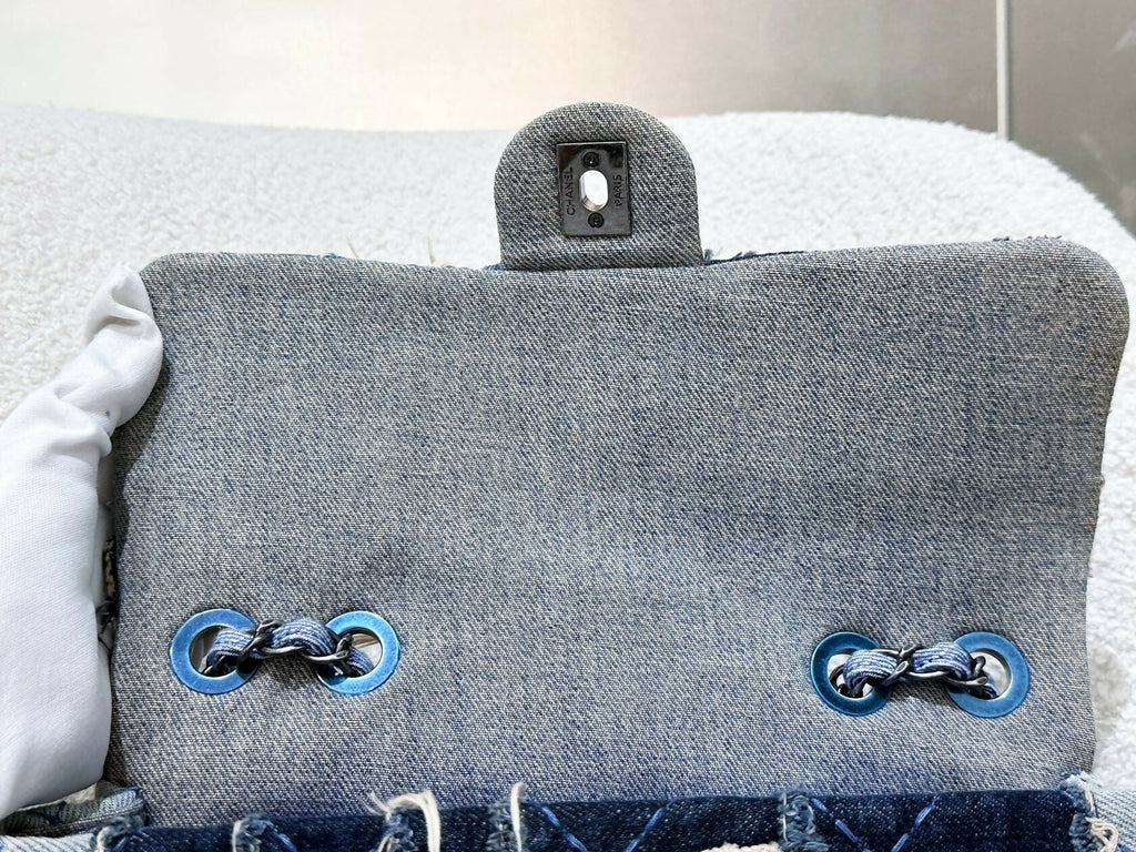 Chanel Paris-Dallas Flap Bag in Blue Patchwork Denim with Aged Silver Hardware (2014)