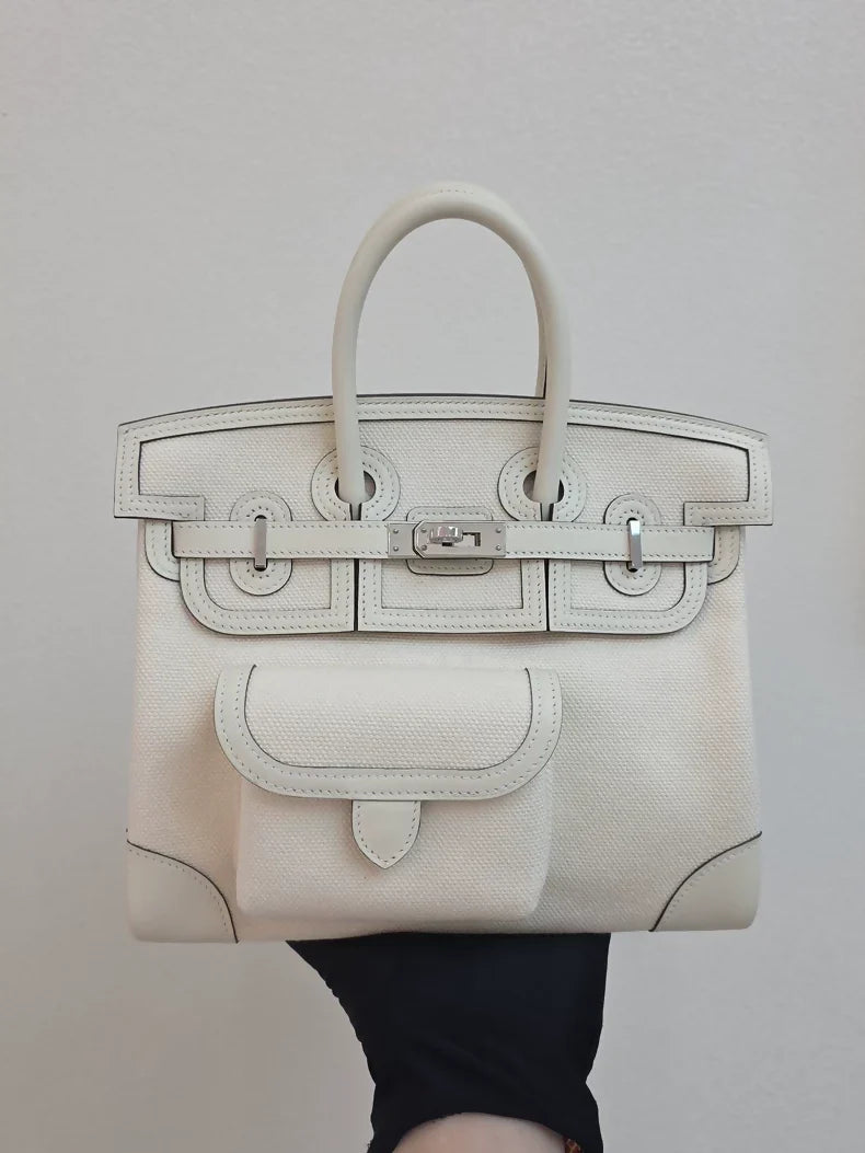 Hermes Birkin 25 cargo Nata toile & swift leather palladium hardware