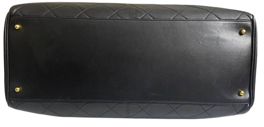 Chanel Vintage Supermodel 90’s Black XL Quilted Weekender Tote Bag 24K Gold Hardware