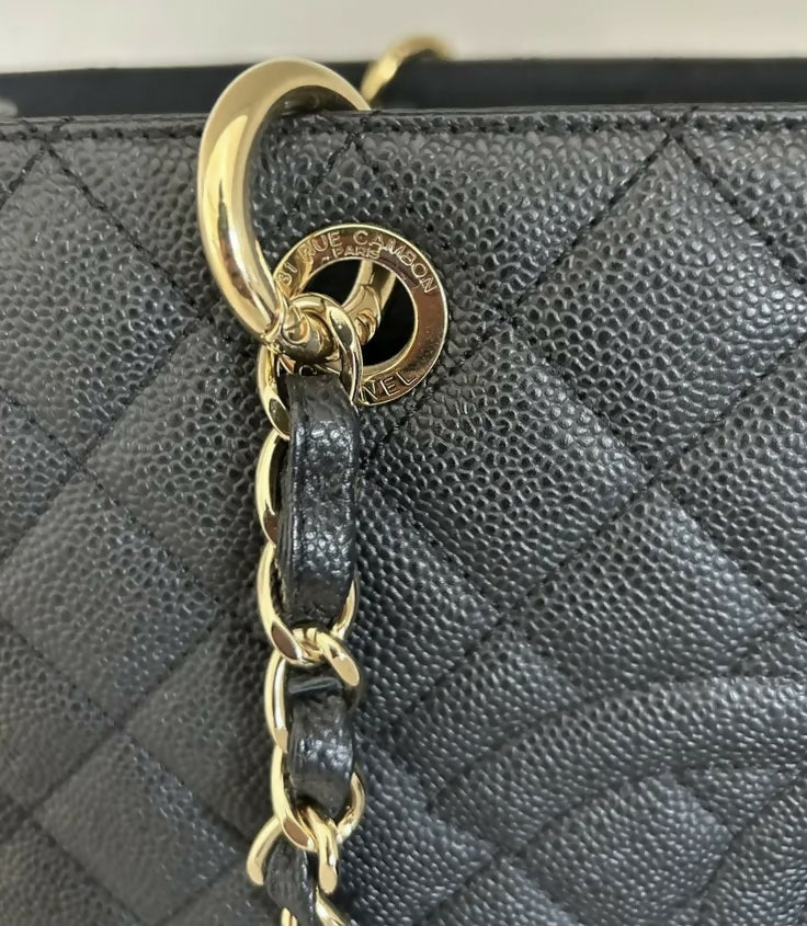 Chanel Black Caviar Quilted XL Grand Shopping Tote GST Gold Hardware