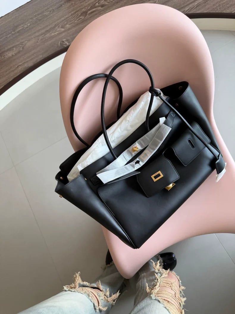 BALENCIAGA Bel Air black and gold tote bag with multiple pockets, medium size