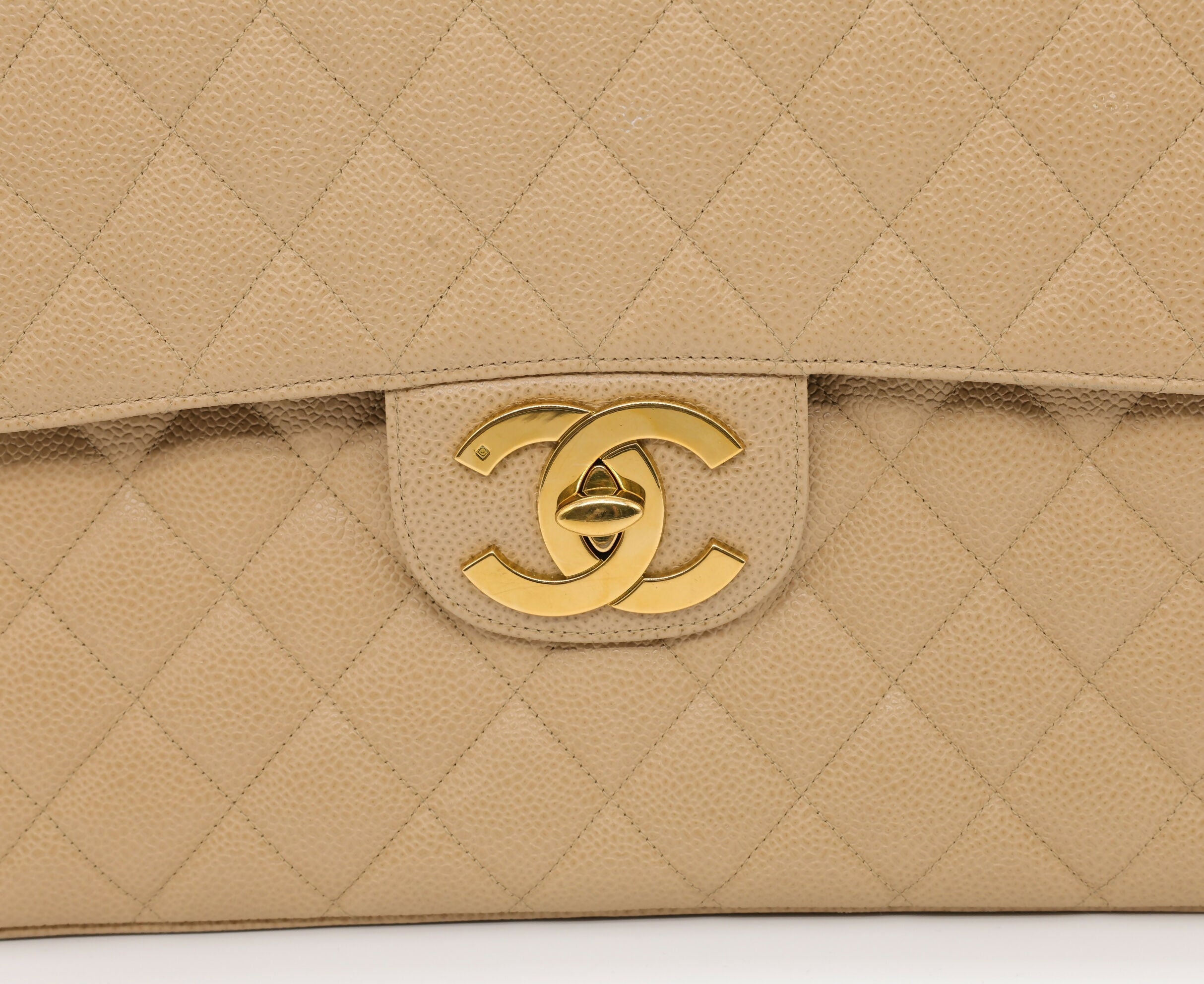 Chanel Vintage 1990s Caviar Dark Beige Jumbo Single Classic Flap Bag
