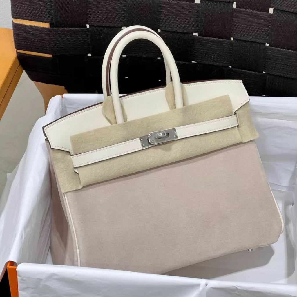 Hermes Birkin 25 Nata/Glycine Grizzly/Swift leather Palladium Hardware