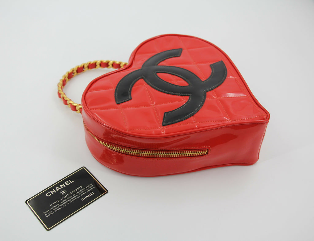 Chanel Vintage 1995 Leather Red Barbie Heart Vanity Handbag