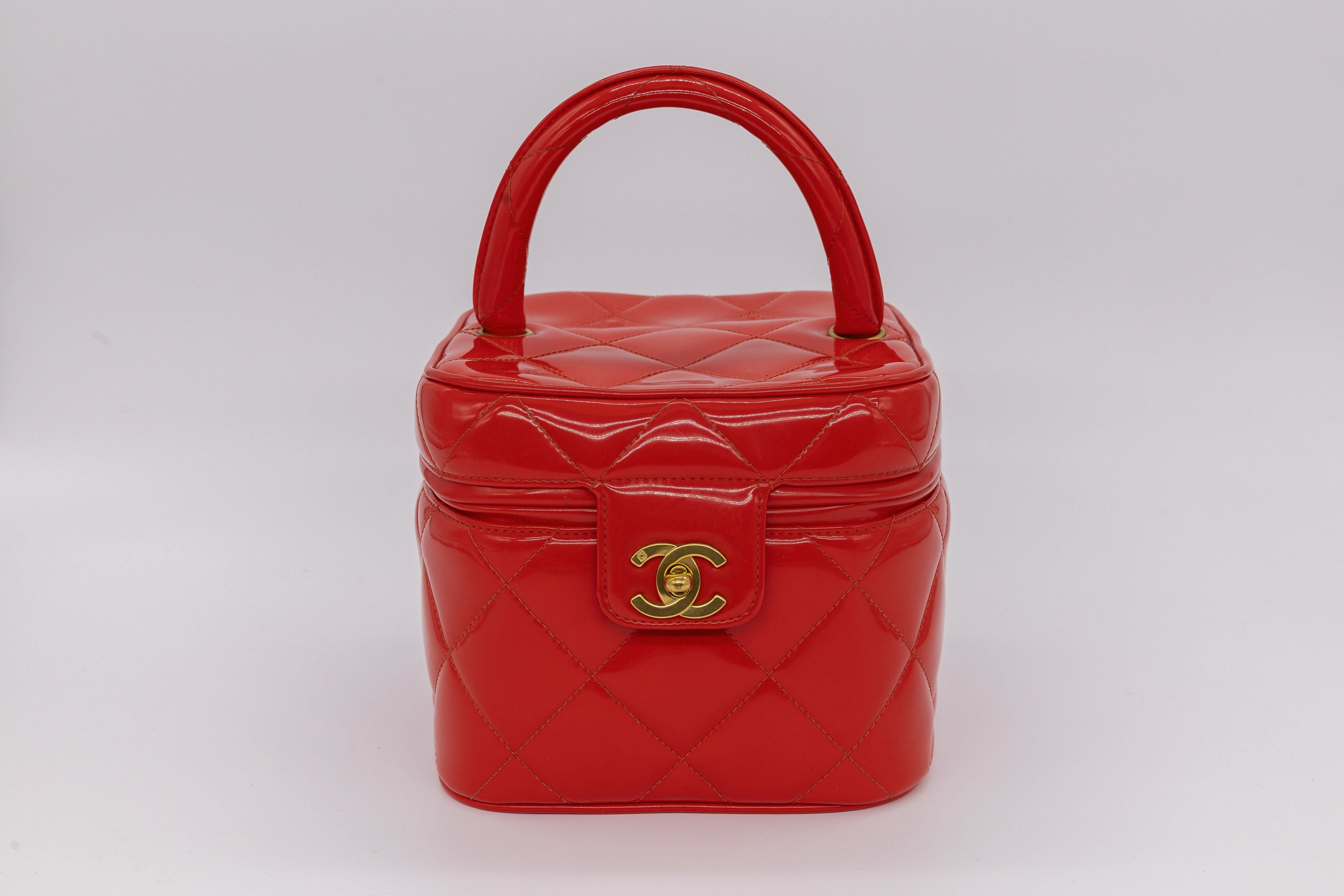 Chanel 1995 Spring/Summer Barbie Collection Chanel Red Patent Top Handle Vanity Bag