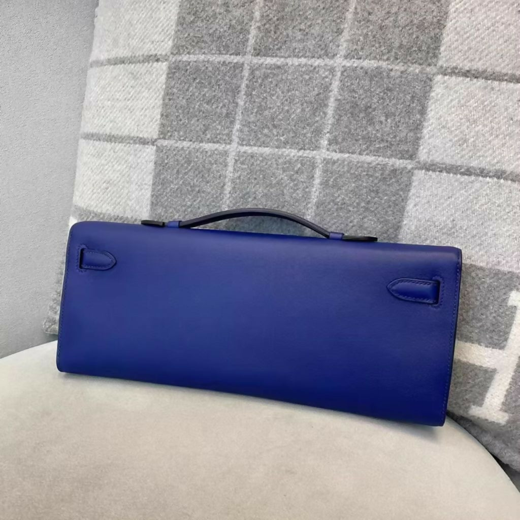 Hermes kelly cut blue swift leather gold hardware