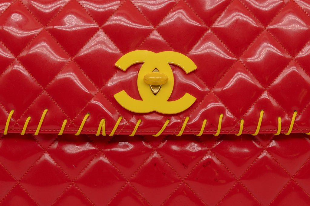 Chanel Vintage 1994 Fall/Winter Red Vinyl Maxi Flap Bag