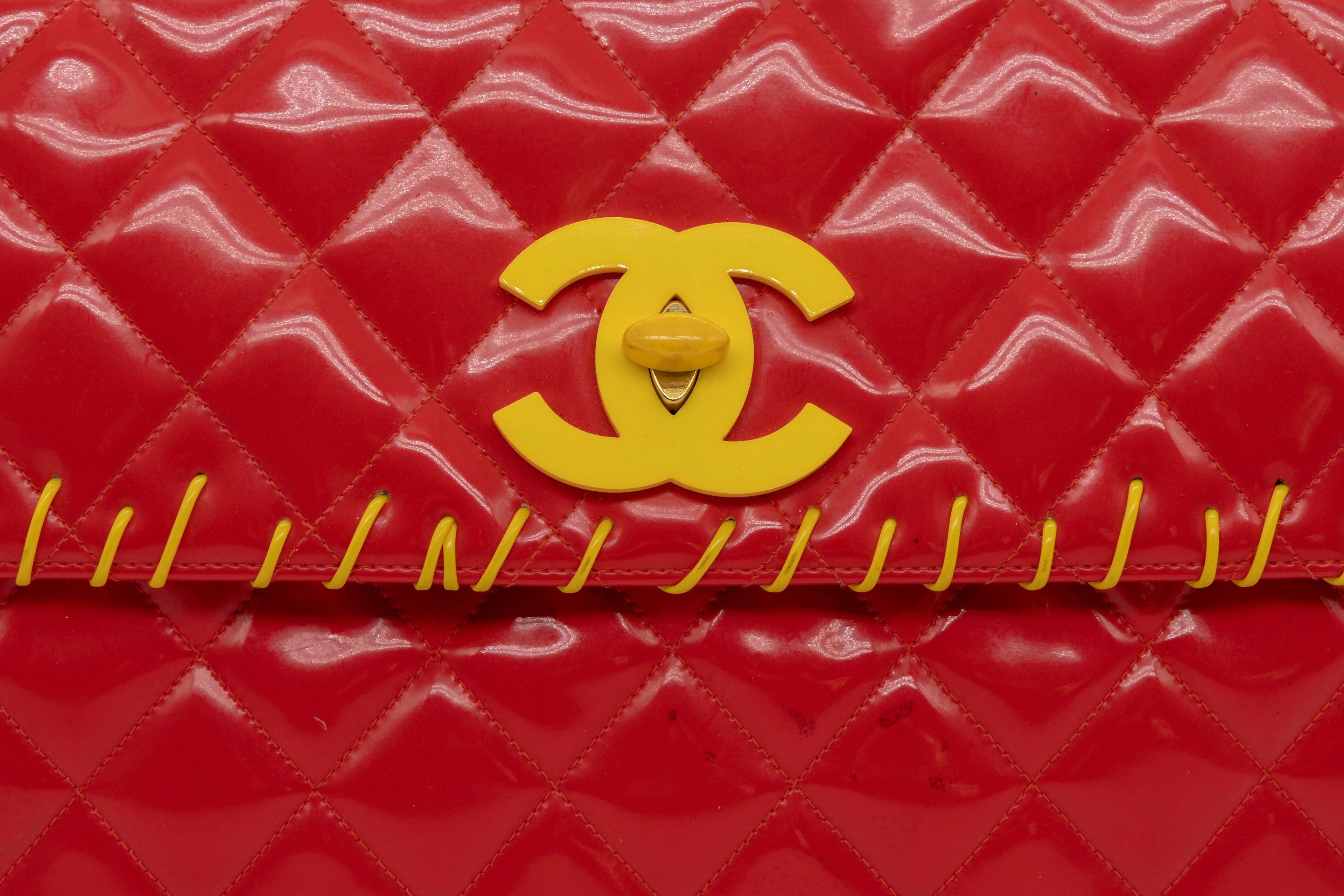 Chanel Vintage 1994 Fall/Winter Red Vinyl Maxi Flap Bag