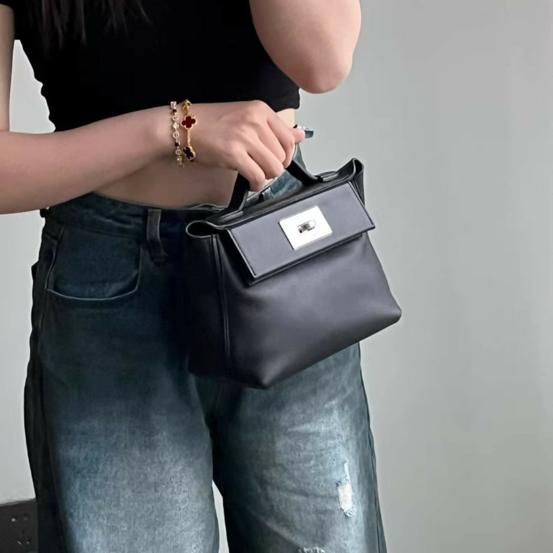 HERMES MINI 24/24 BAG VOLUPTO BLACK LEATHER PALLADIUM HARDWARE