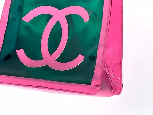 Chanel 1995 Spring/Summer Barbie Collection Vintage Pink Patent and Green PVC Tote